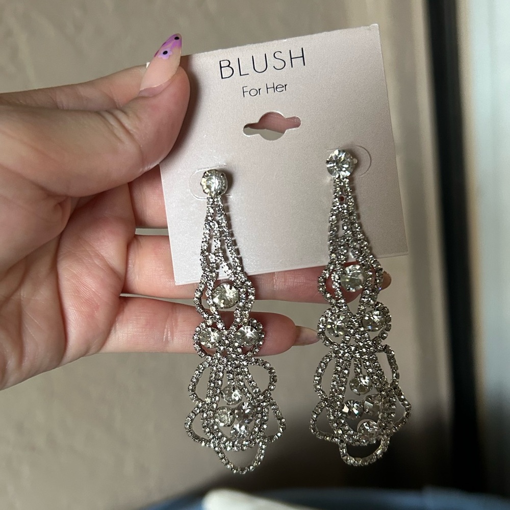 Blush For Her Silver Costume Gemstone Dangle Earrings